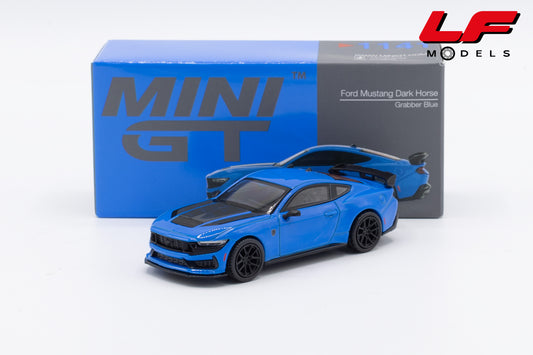 modellino ford mustang dark horse grabber blue mini gt 1:64 MGT01141-L vista frontale