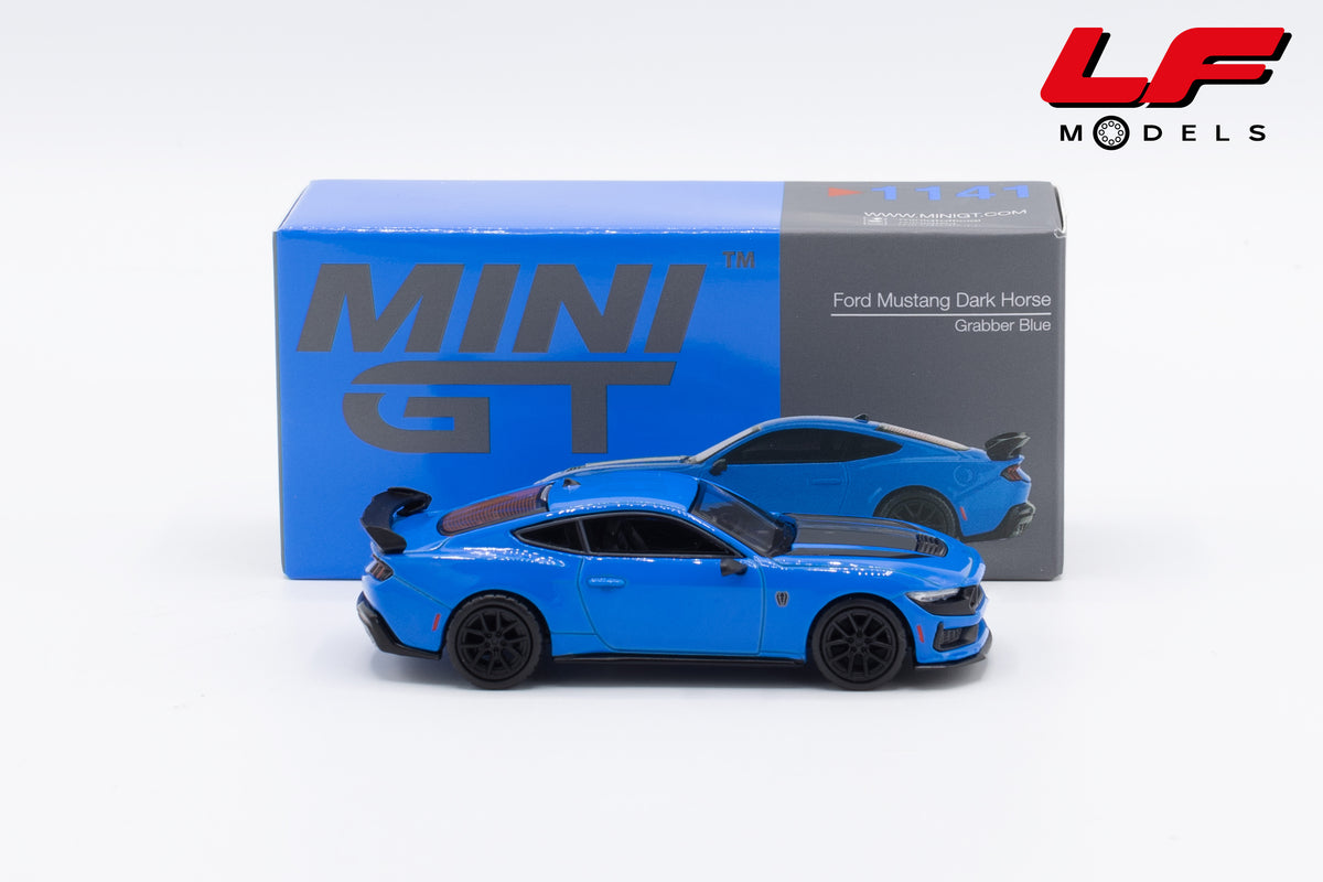 modellino ford mustang dark horse grabber blue mini gt 1:64 MGT01141-L vista laterale