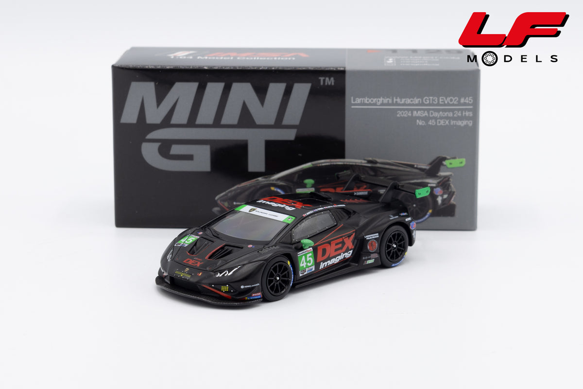 modellino lamborghini huracan gt3 evo3 imsa daytona mini gt 1:64 MGT01129-L vista frontale