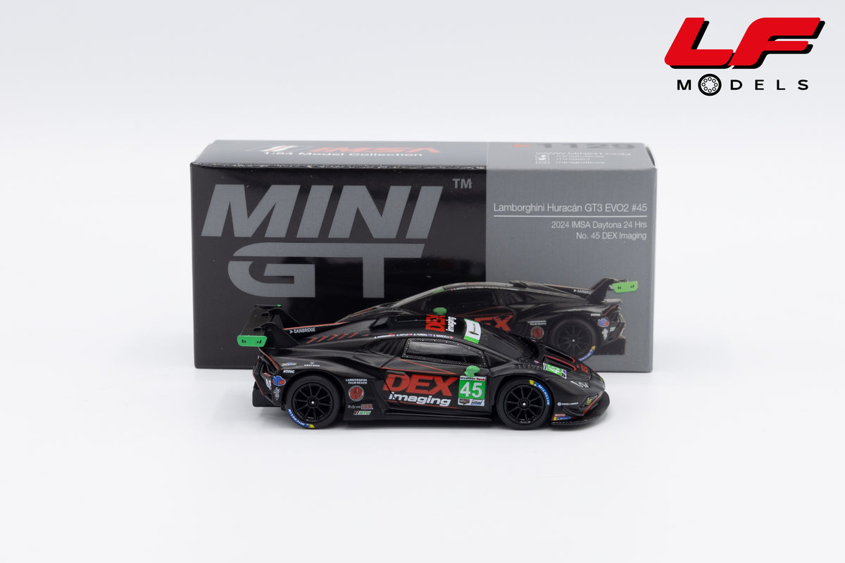 modellino lamborghini huracan gt3 evo3 imsa daytona mini gt 1:64 MGT01129-L vista laterale