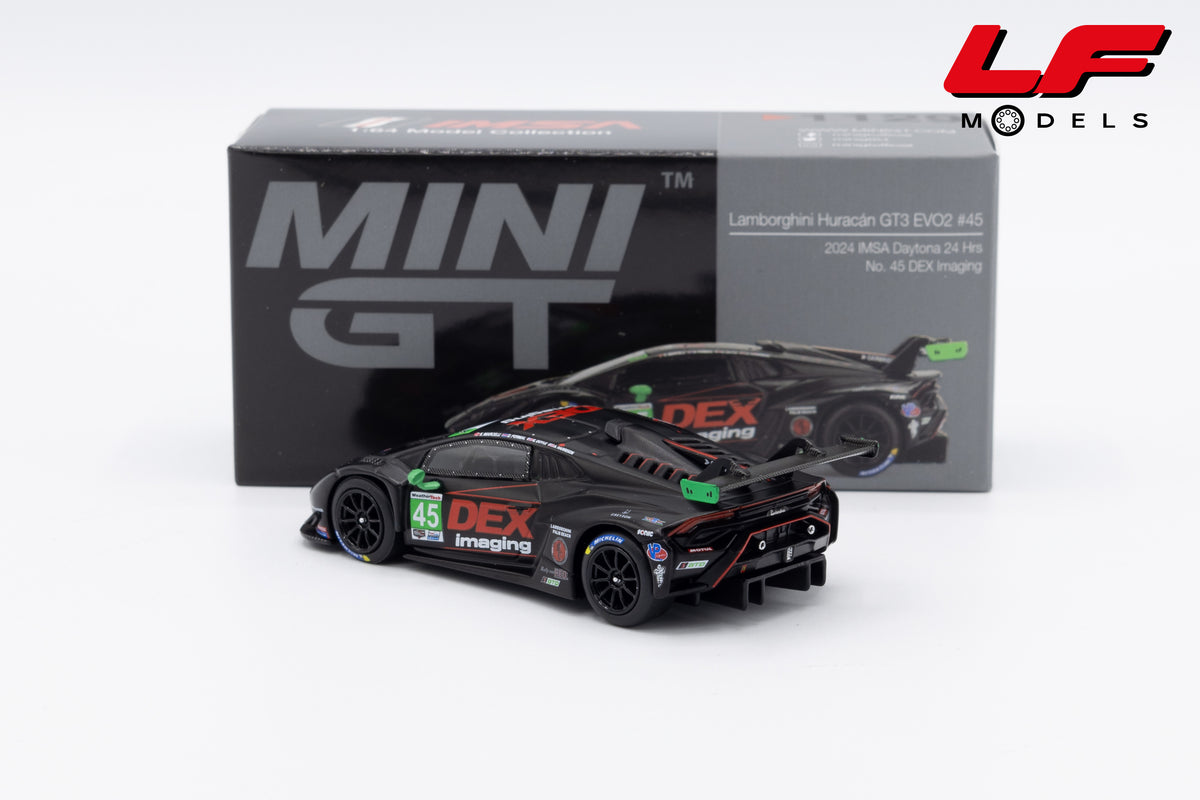 modellino lamborghini huracan gt3 evo3 imsa daytona mini gt 1:64 MGT01129-L vista posteriore