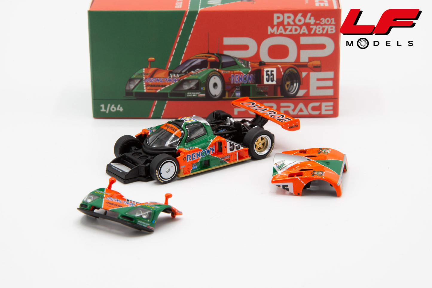 modellino mazda 787b win 24h le mans pop race 1:64 PR640301 vista frontale aperto