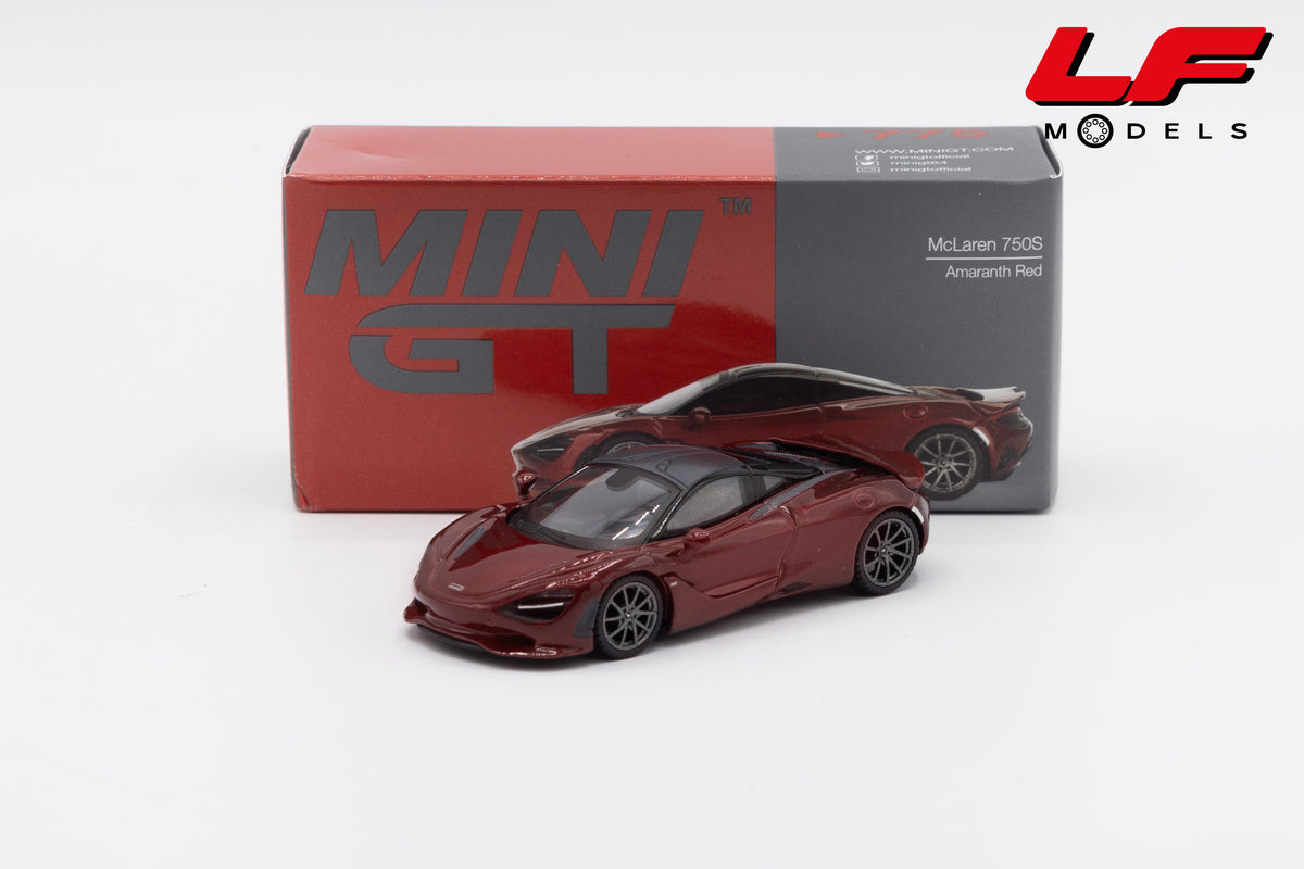 modellino mclaren 750s amaranth red mini gt 1:64 MGT00775-L vista frontale