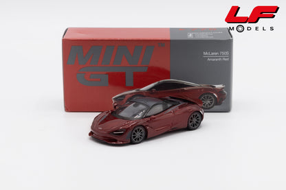 modellino mclaren 750s amaranth red mini gt 1:64 MGT00775-L vista frontale