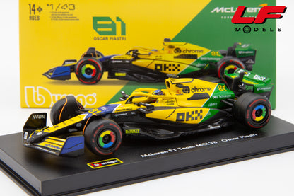 modellino mclaren mcl38 burago 1:43 frontale
