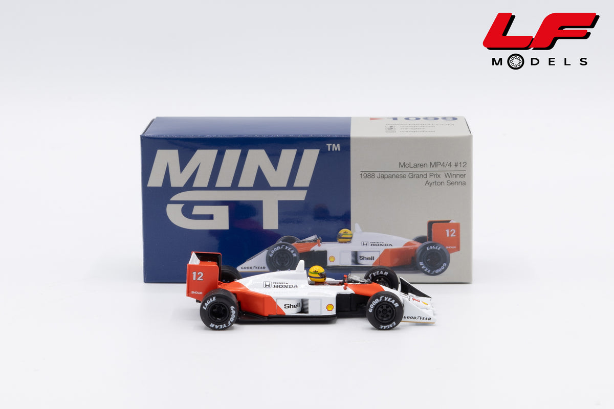 modellino mclaren mp4/4 senna japan gp win mini gt 1:64 MGT01099 vista laterale