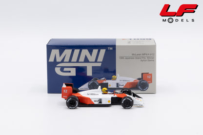 modellino mclaren mp4/4 senna japan gp win mini gt 1:64 MGT01099 vista laterale