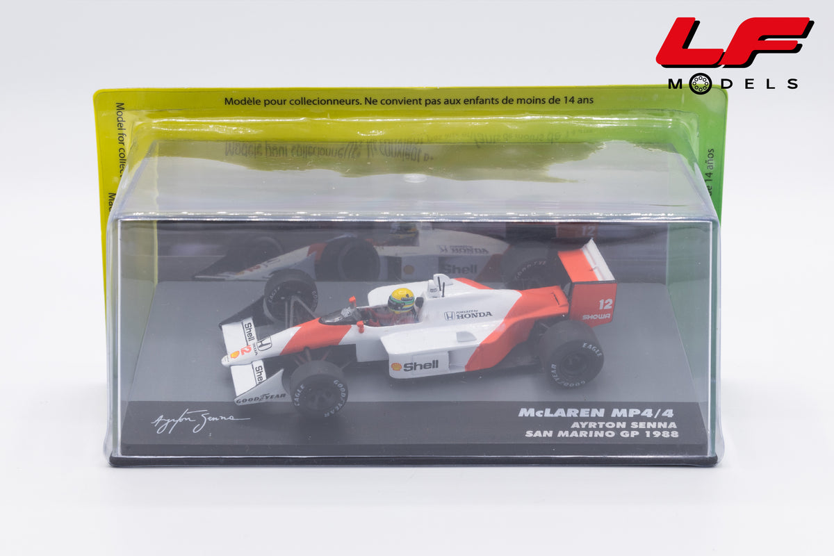 modellino mclaren mp4/4 san marino gp ayrton senna edicola 1:43 F1BRACOL001-51589 vista frontale
