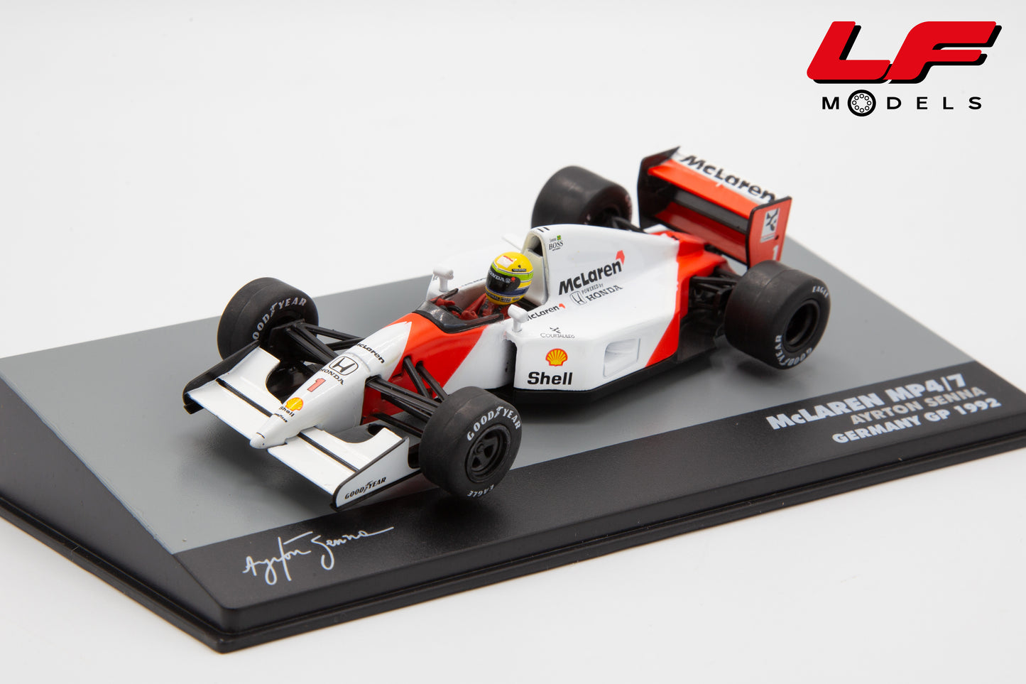modellino mclaren mp4/7 Germany GP 1992 Ayrton Senna edicola 1:43 F1BRACOL031-30536 vista frontale