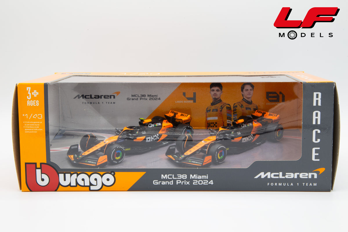 modellino mclaren mcl38 set burago 1:43 18-38202-SET vista scatola