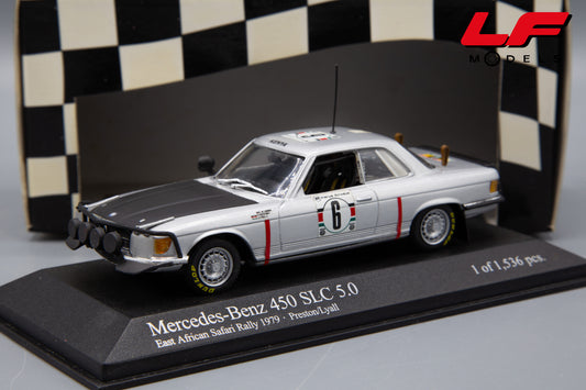 modellino mercedes 450 slc east african safari rally minichamps 1:43 frontale