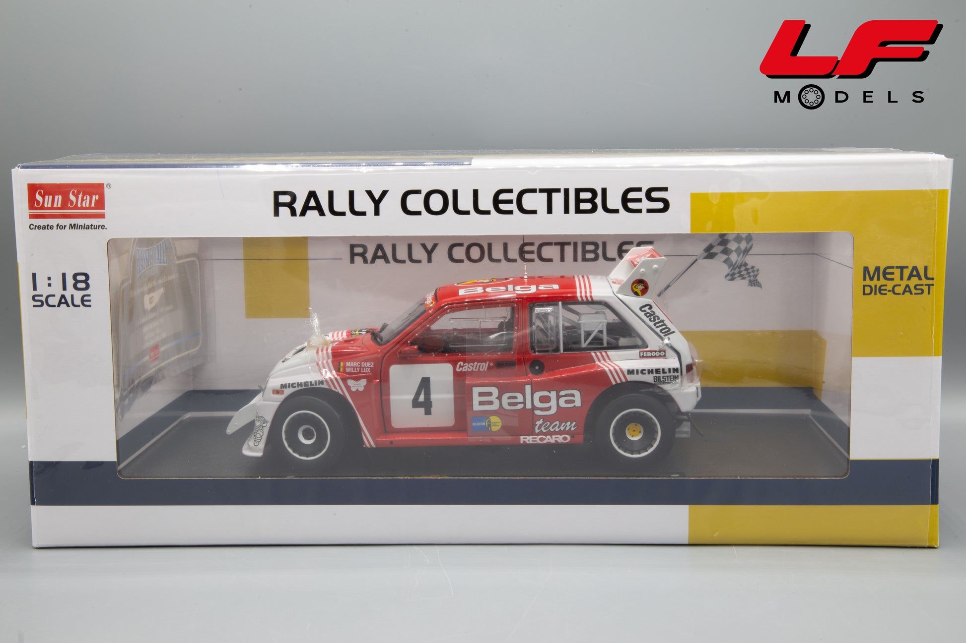 modellino mg metro 6r4 rally sunstar 1:18 05543 vista scatola