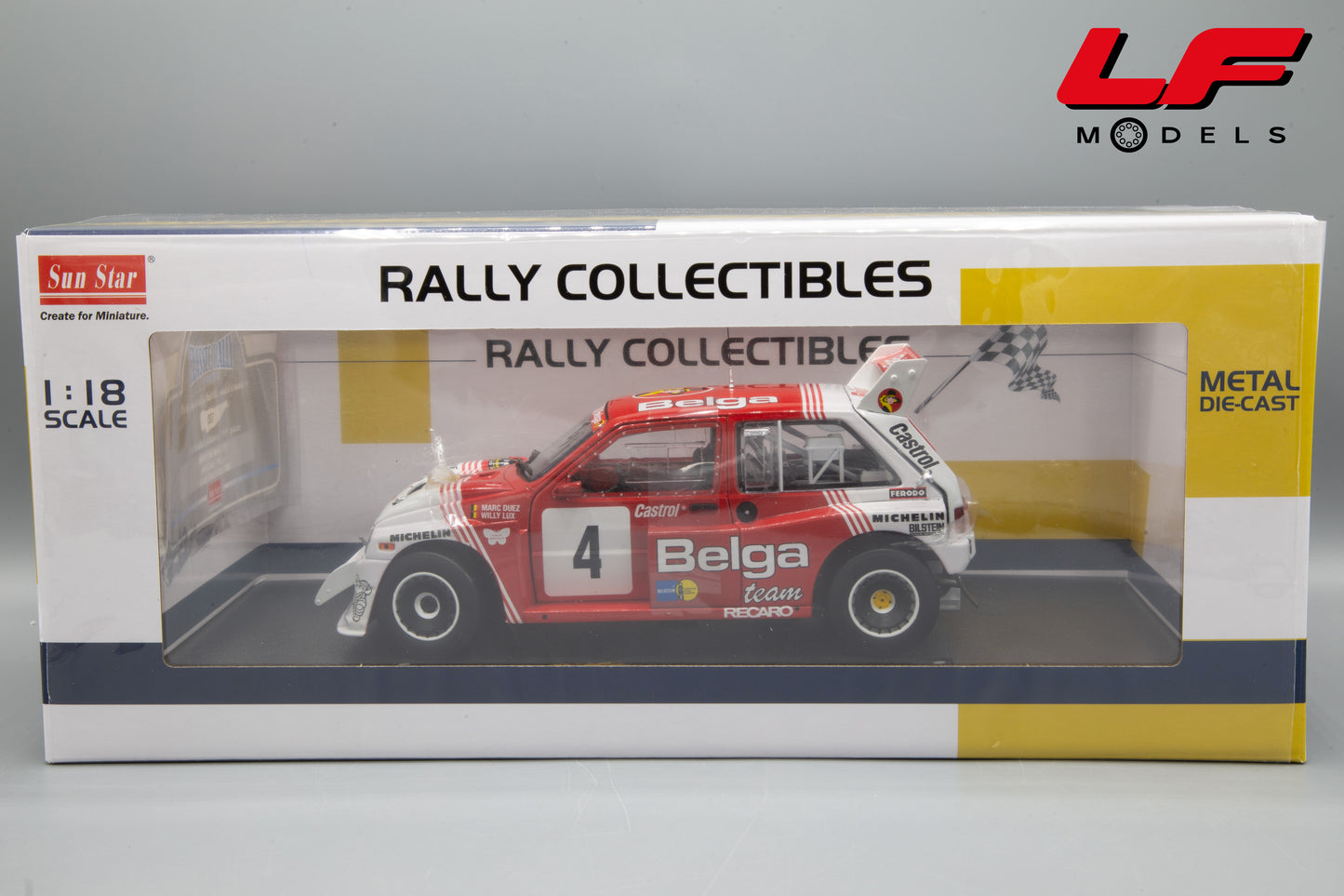 modellino mg metro 6r4 rally sunstar 1:18 05543 vista scatola