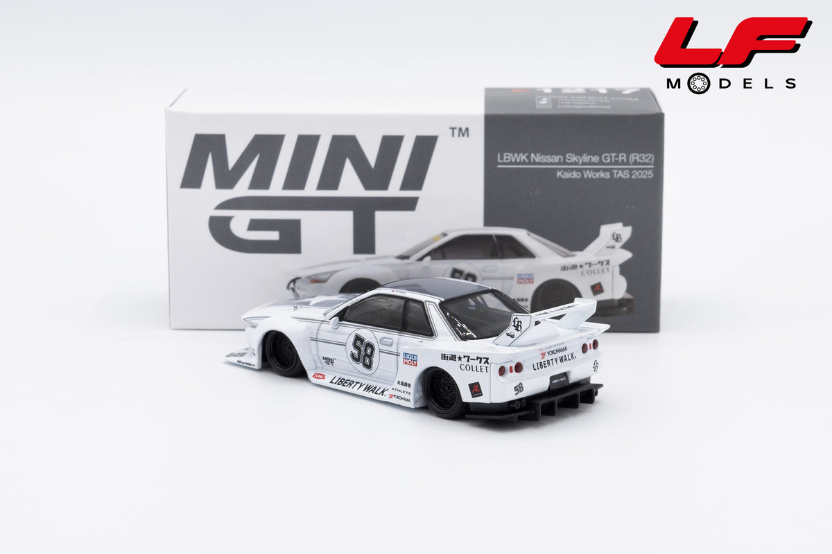 modellino nissan skyline gtr r32 tas lbwk mini gt 1:64 MGT01217-R vista posteriore