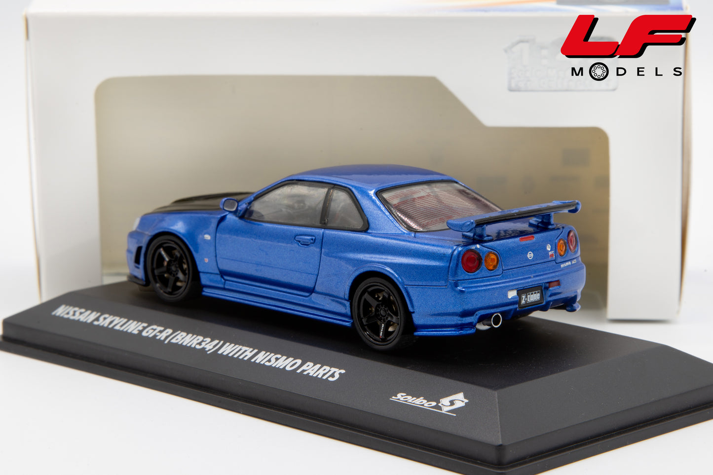 modellino nissan skyline gt-r bnr34 with nismo parts blu solido 1:43 4318202 vista posteriore