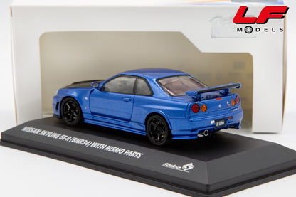 modellino nissan skyline gt-r bnr34 with nismo parts blu solido 1:43 4318202 vista posteriore