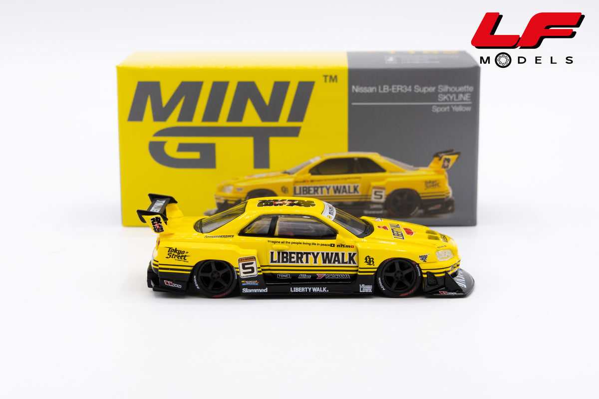 modellino nissan lb-er34 skyline mini gt 1:64 MGT01182-R vista laterale