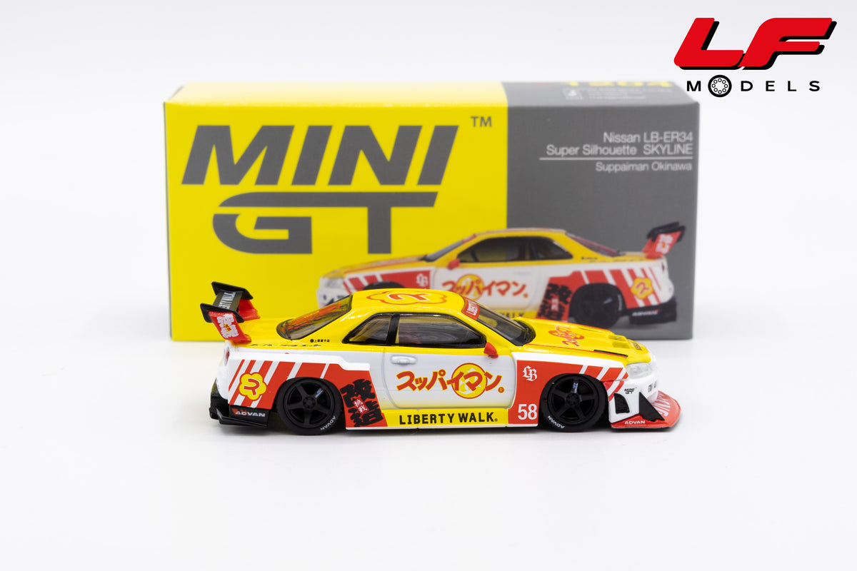modellino nissan lb-er34 skyline okinawa mini gt 1:64 MGT01204-R vista laterale