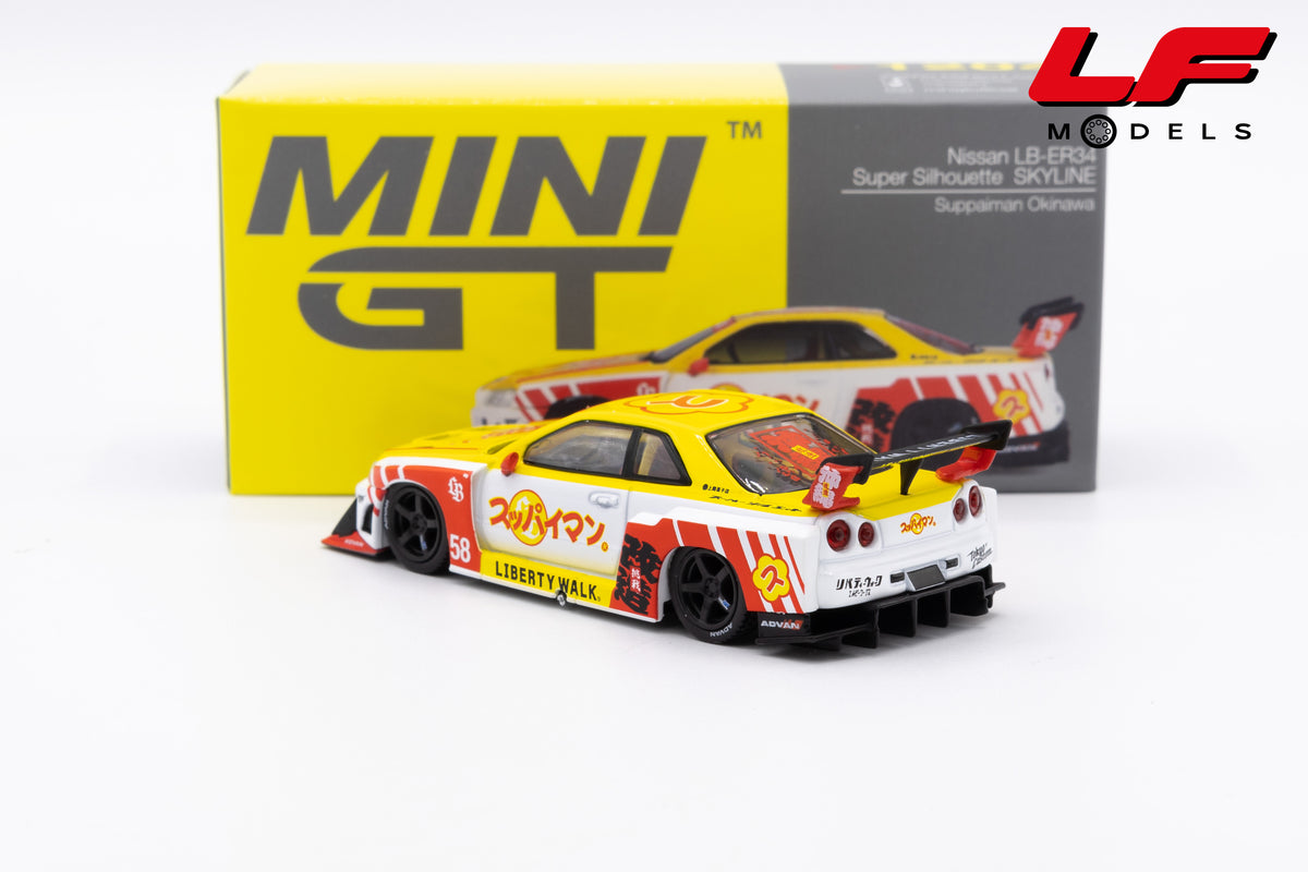 modellino nissan lb-er34 skyline okinawa mini gt 1:64 MGT01204-R vista posteriore