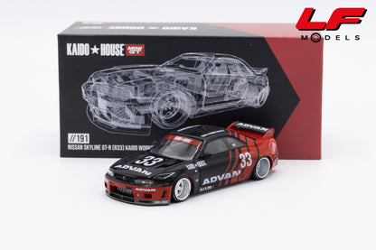 modellino nissan skyline gtr r33 kaido house mini gt 1:64 KHMG191 vista frontale