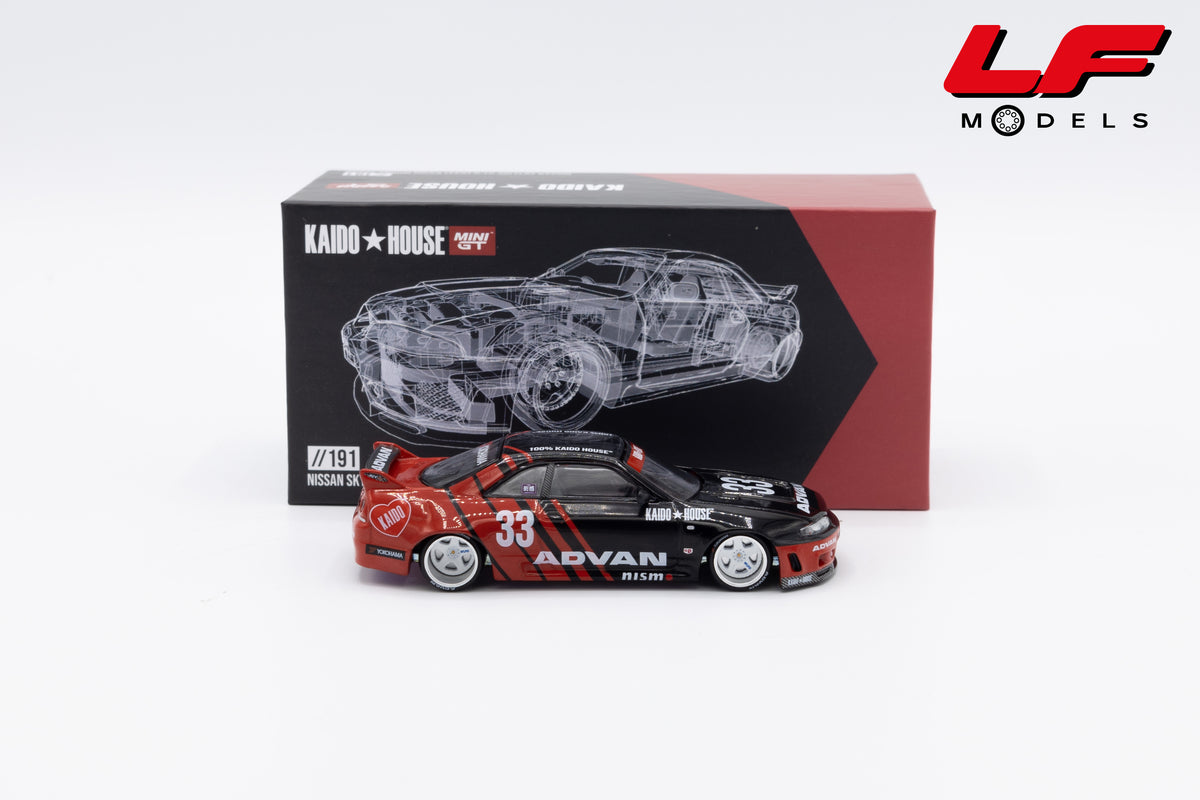 modellino nissan skyline gtr r33 kaido house mini gt 1:64 KHMG191 vista laterale