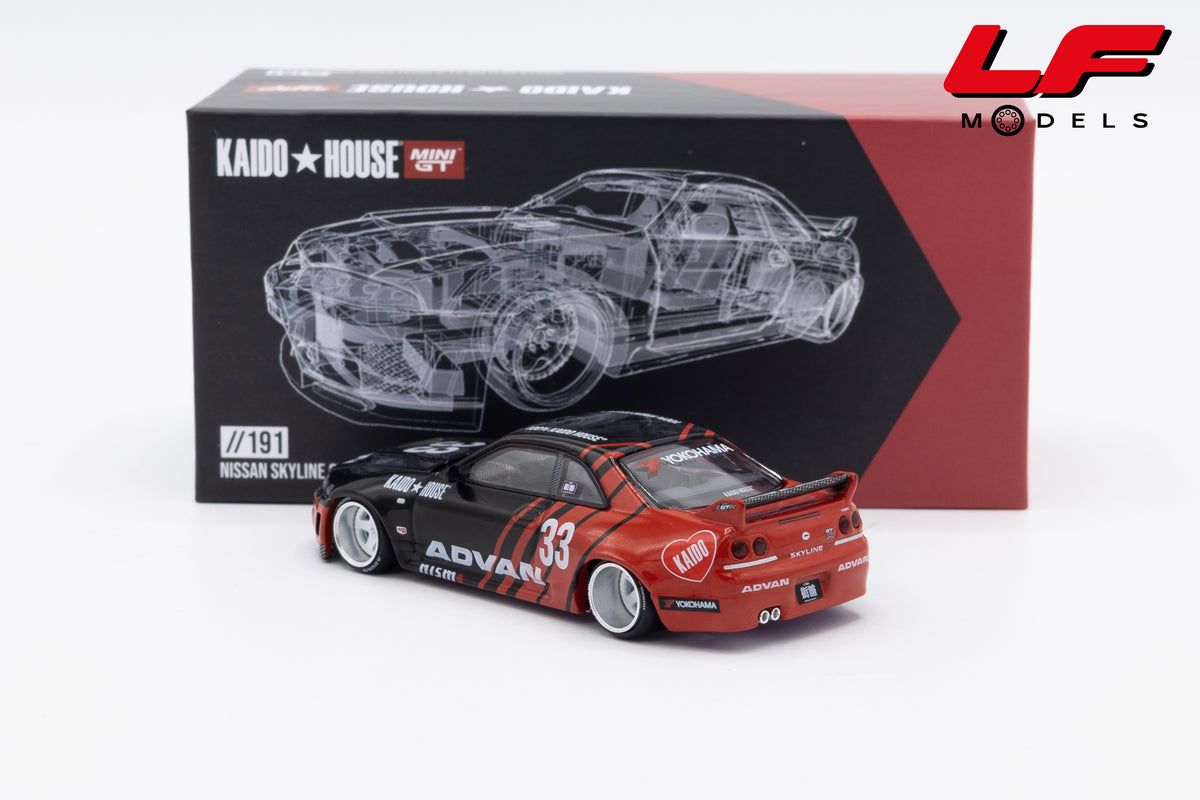 modellino nissan skyline gtr r33 kaido house mini gt 1:64 KHMG191 vista posteriore