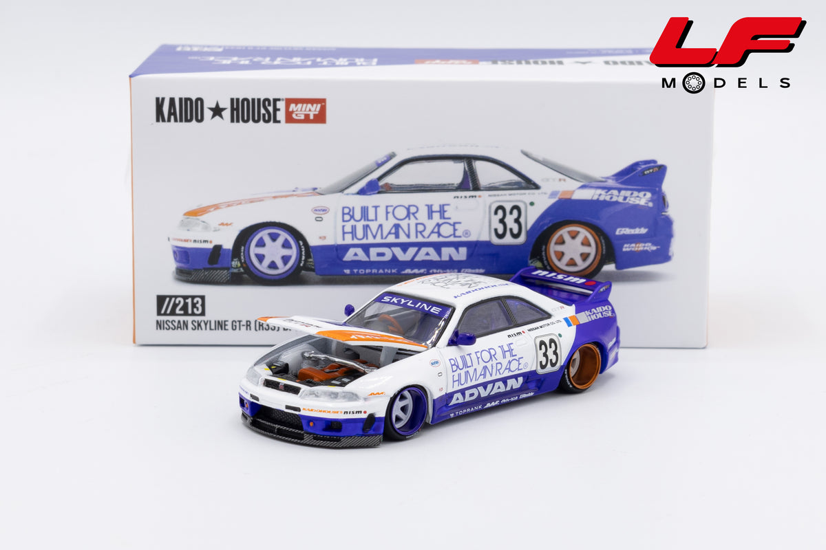 modellino nissan skyline gtr r33 kaido house mini gt 1:64 KHMG213 vista frontale