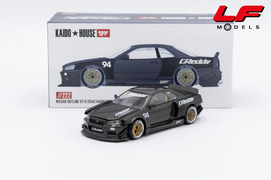 modellino nissan skyline gtr r34 kaido house mini gt 1:64 KHMG222 vista frontale