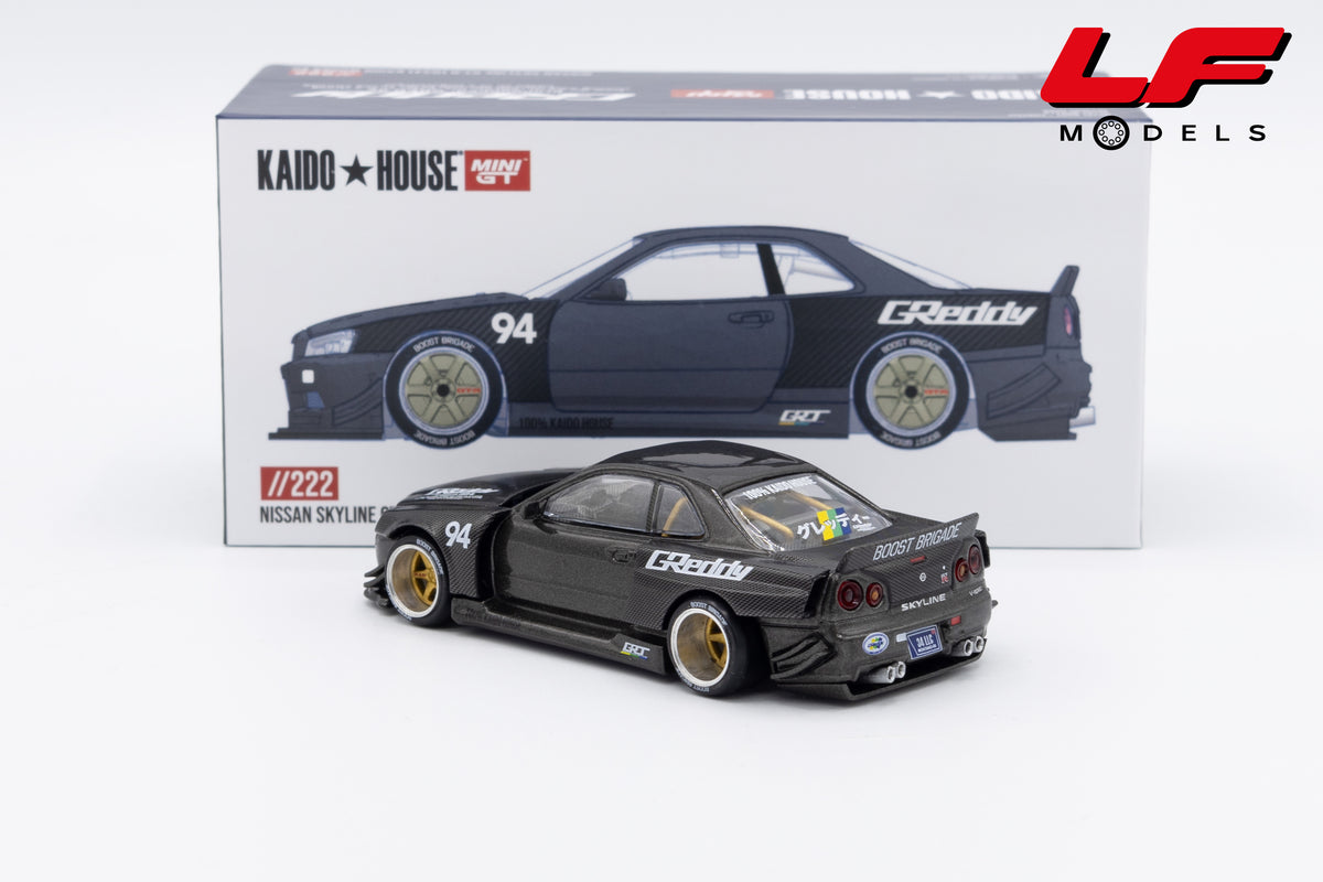 modellino nissan skyline gtr r34 kaido house mini gt 1:64 KHMG222 vista posteriore