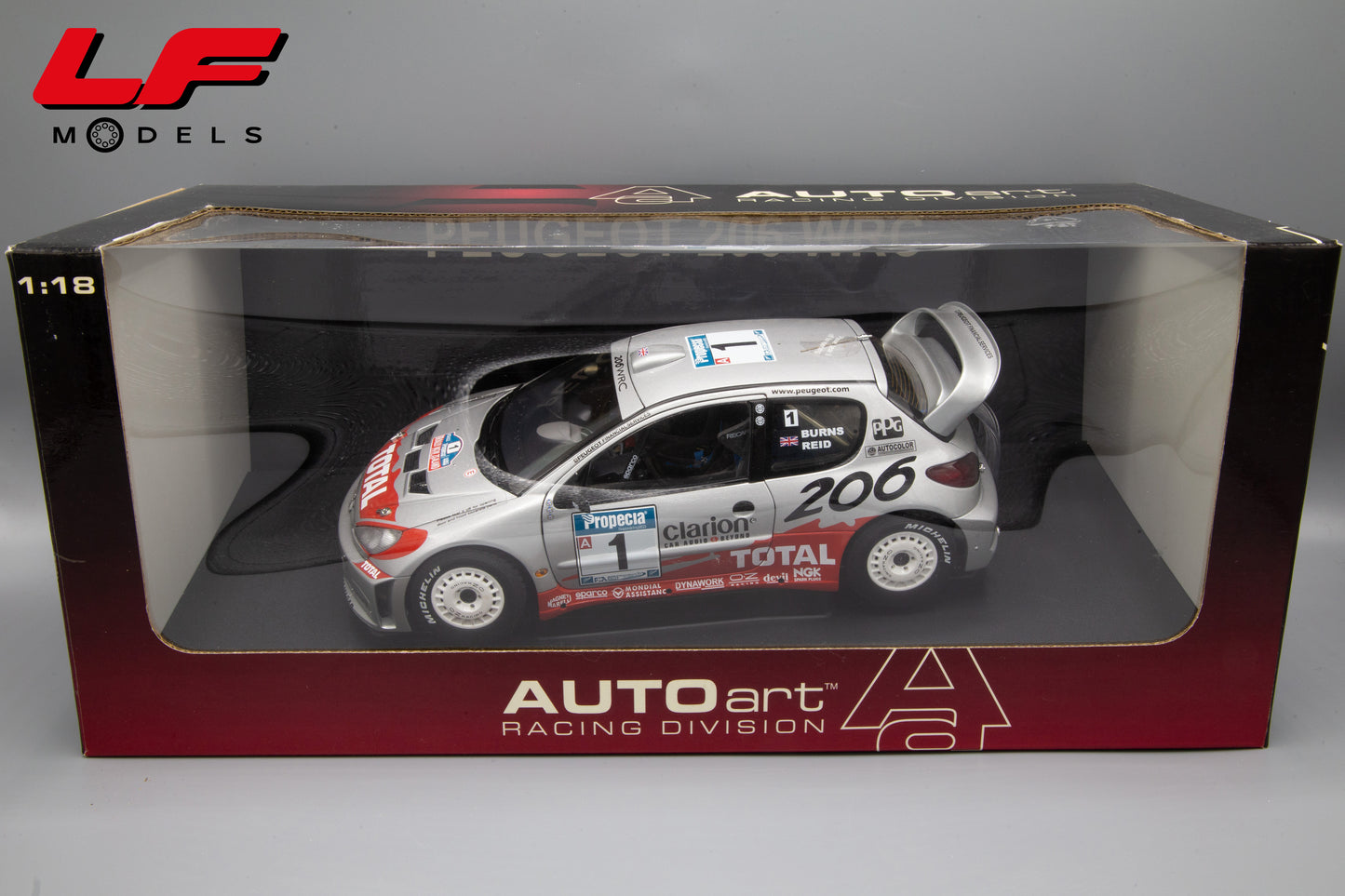 modellino peugeot 206 rally autoart 1:18 scatola