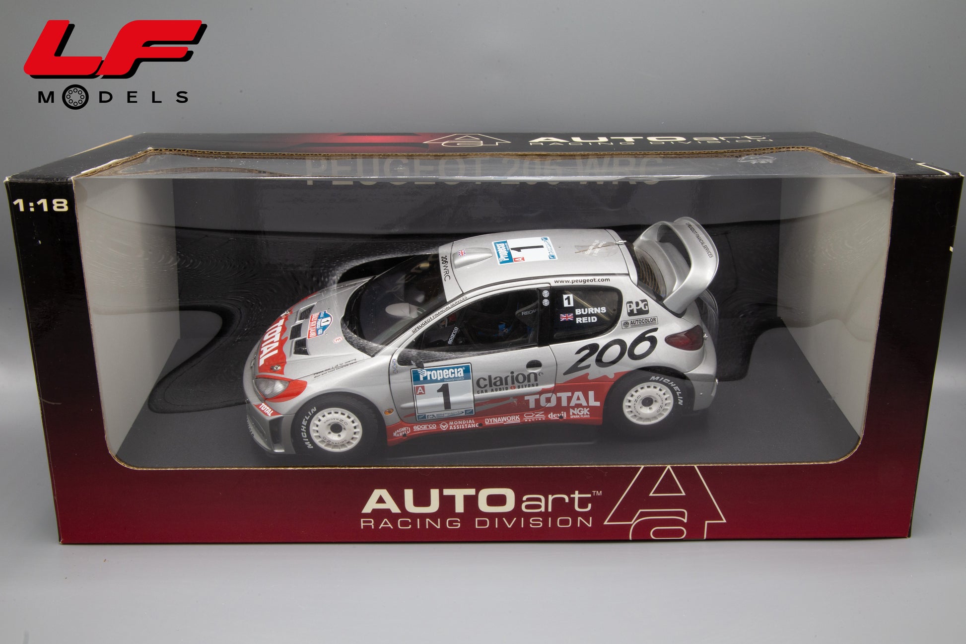 modellino peugeot 206 rally autoart 1:18 scatola
