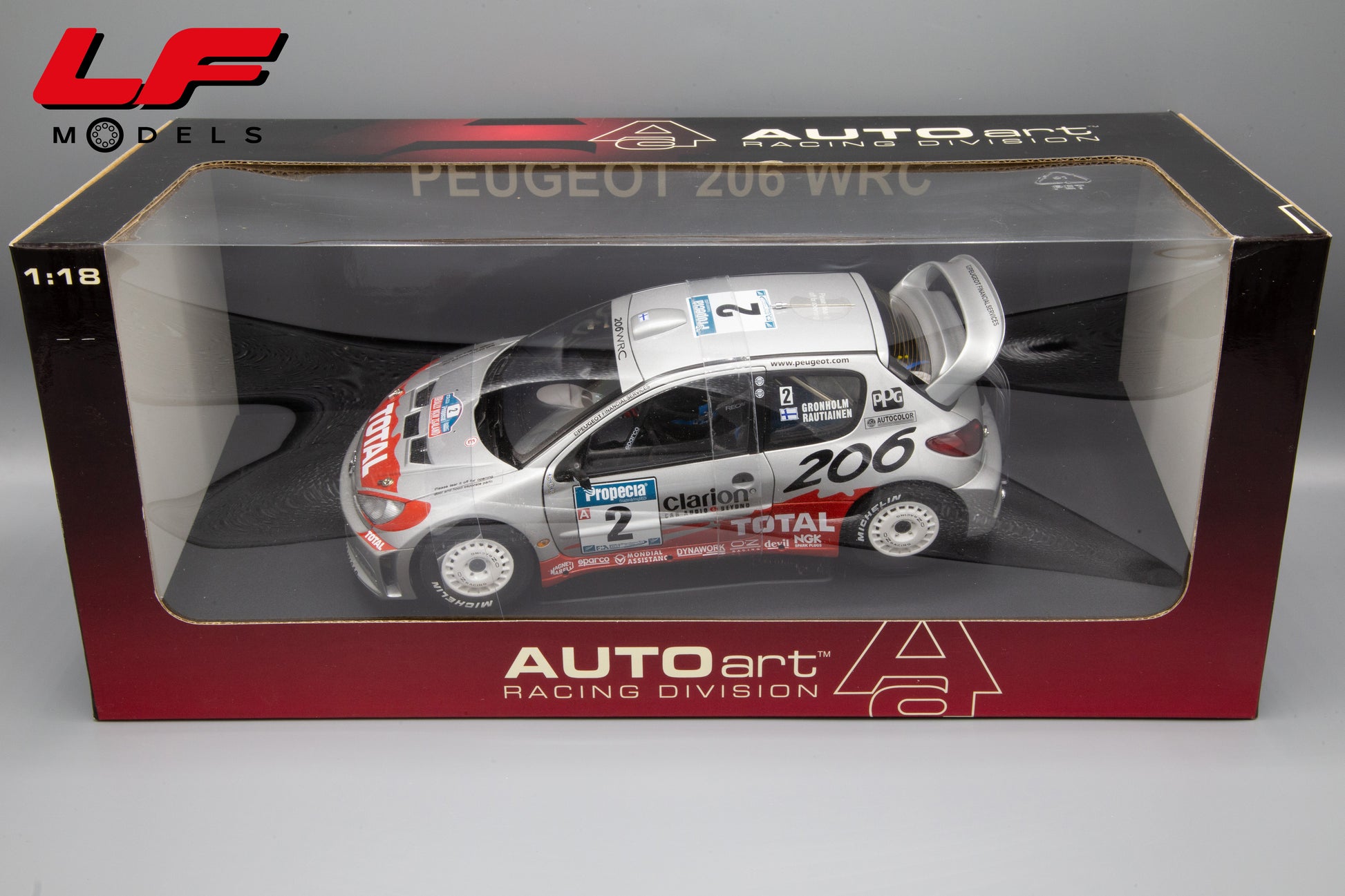 modellino peugeot 206 rally autoart 1:18 scatola