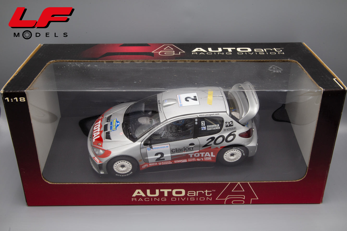 modellino peugeot 206 rally autoart 1:18 scatola