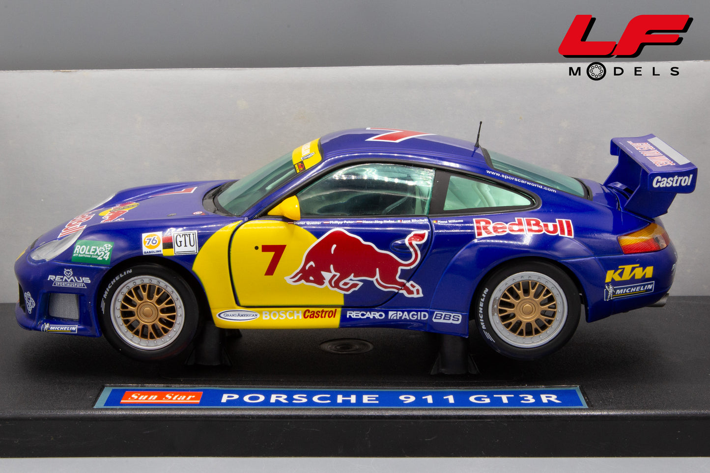 modellino porsche 911 gt3 r redbull sunstar 1:18 laterale