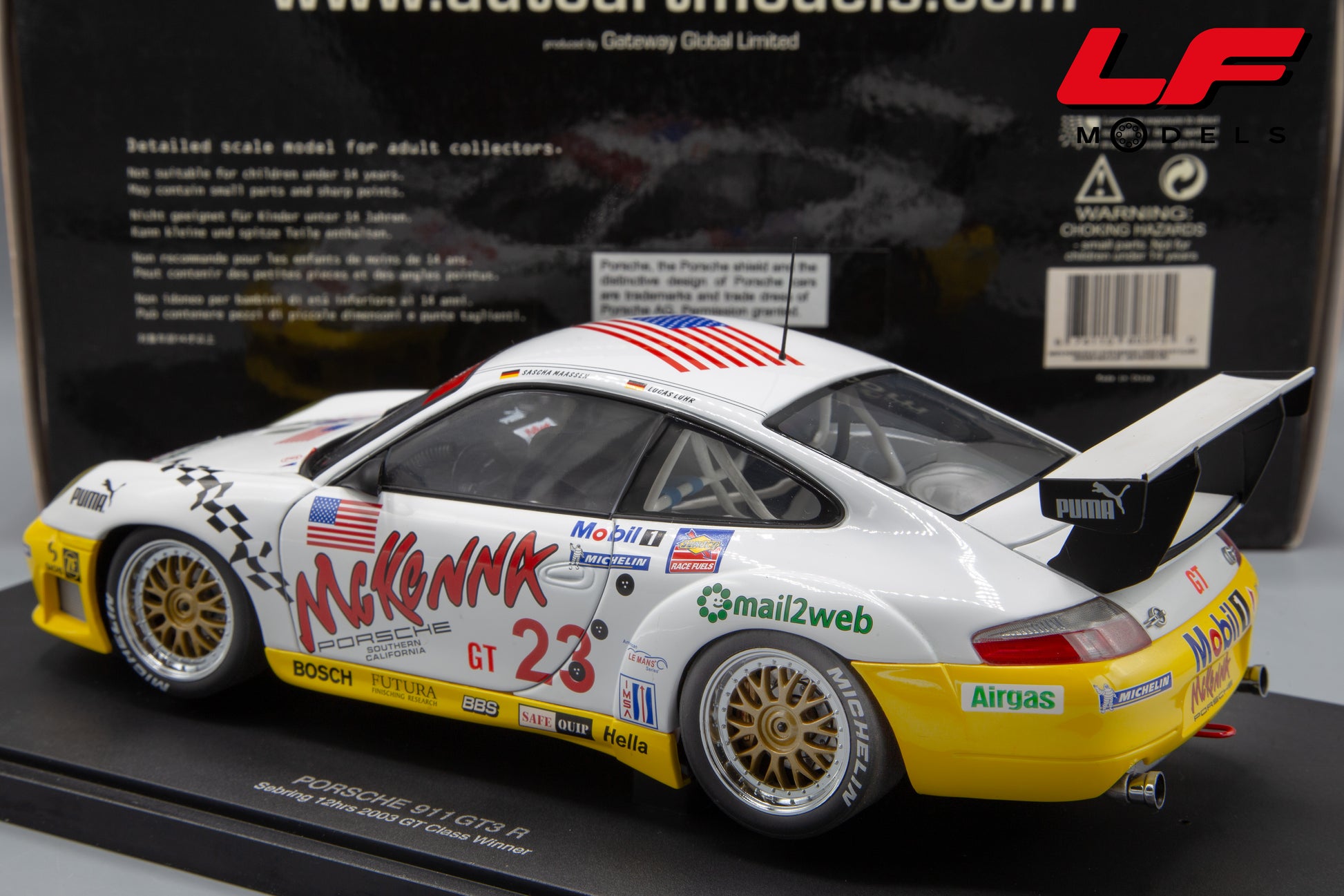 modellino porsche 911 gt3r 12h sebring autoart 1:18 posteriore