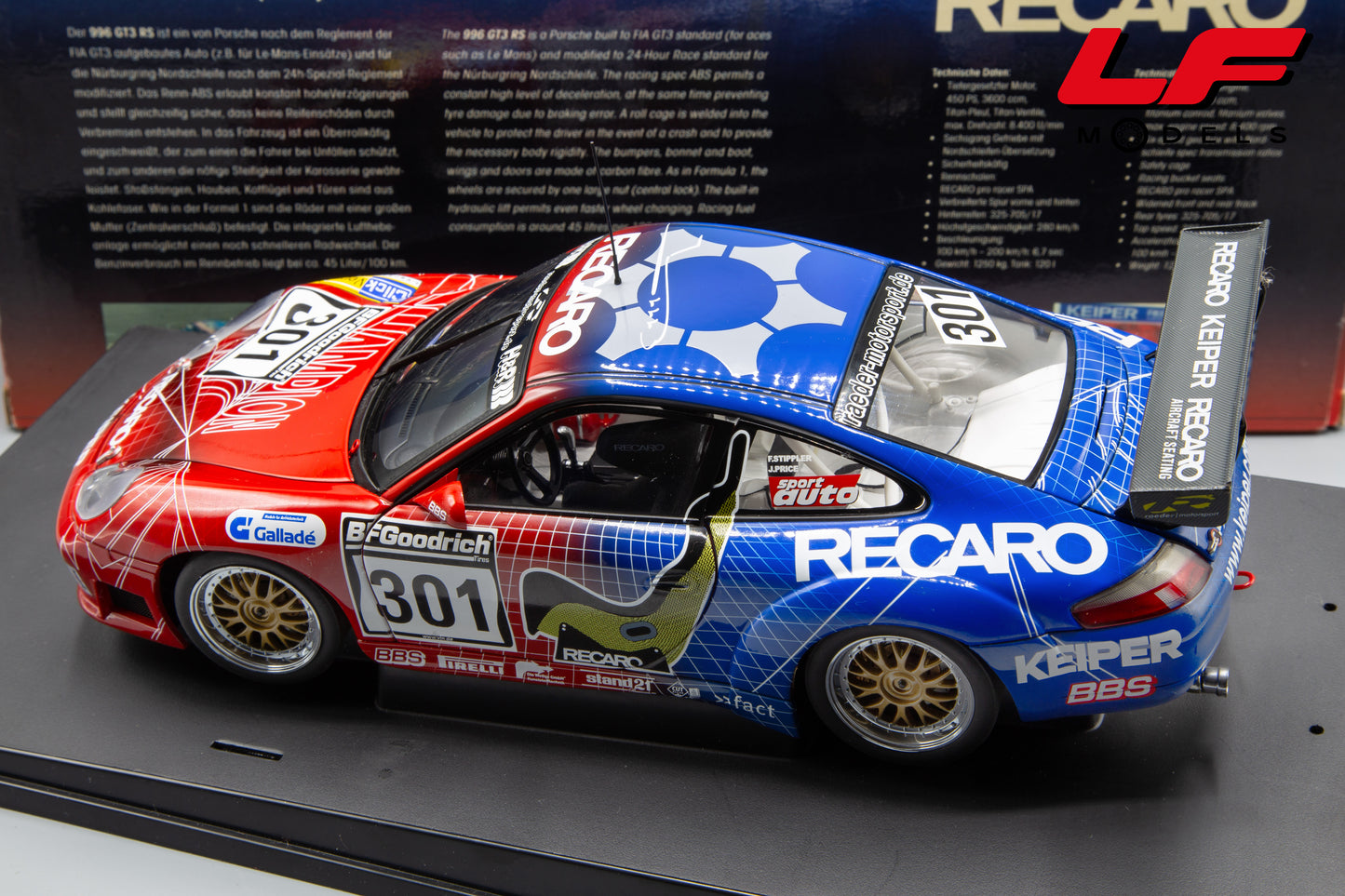 modellino porsche 911 gt3 rs recaro autoart 1:18 posteriore