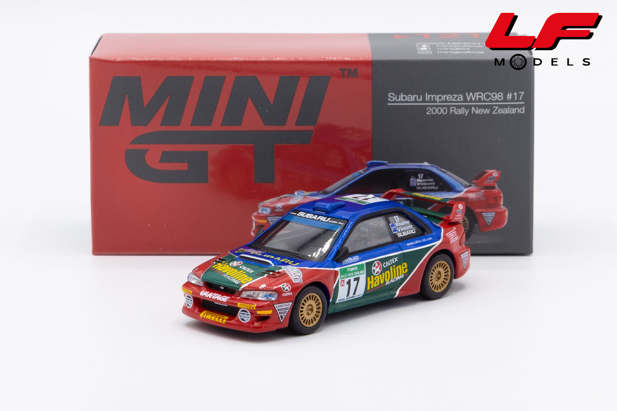modellino subaru impreza rally new zeland mini gt 1:64 MGT01211-L vista frontale