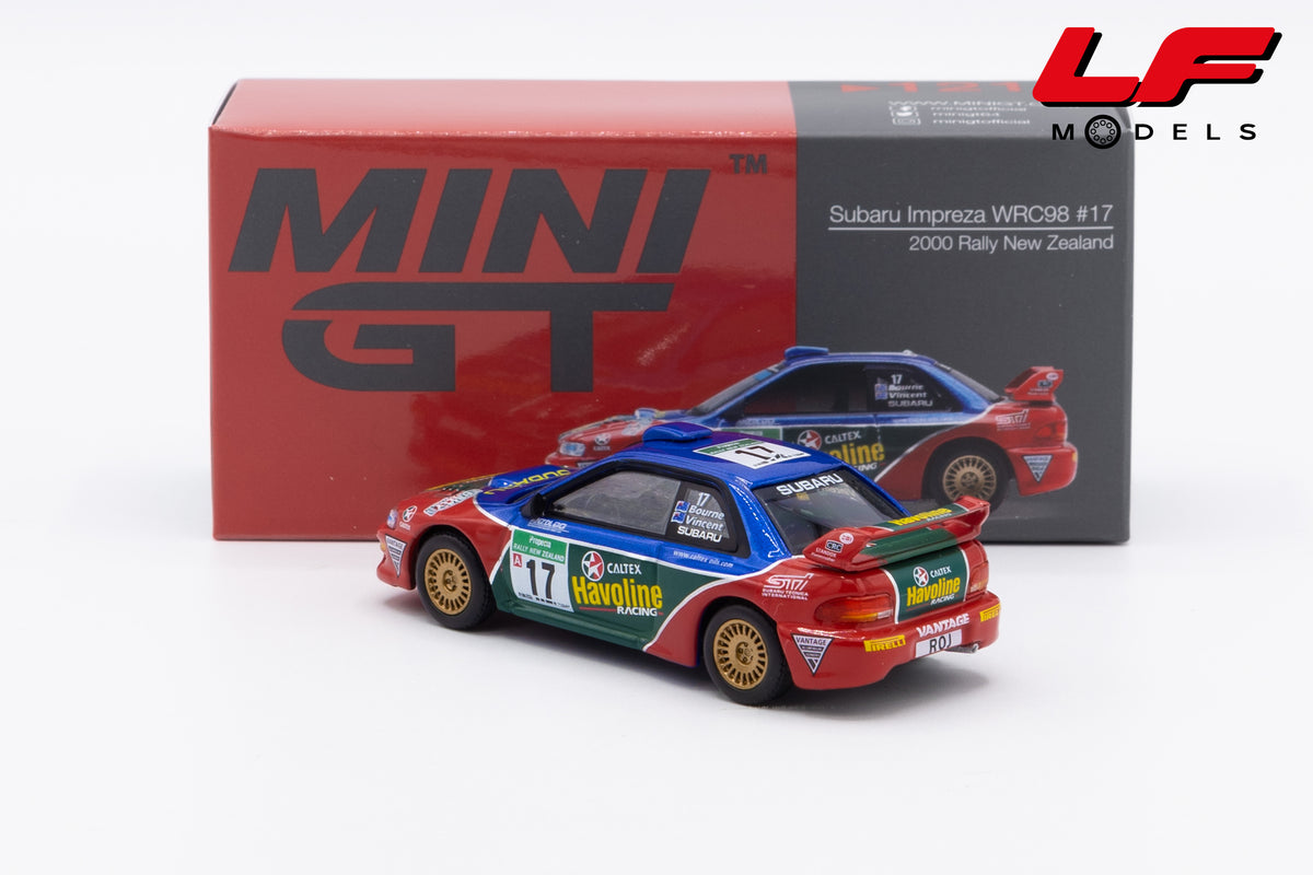 modellino subaru impreza rally new zeland mini gt 1:64 MGT01211-L vista posteriore
