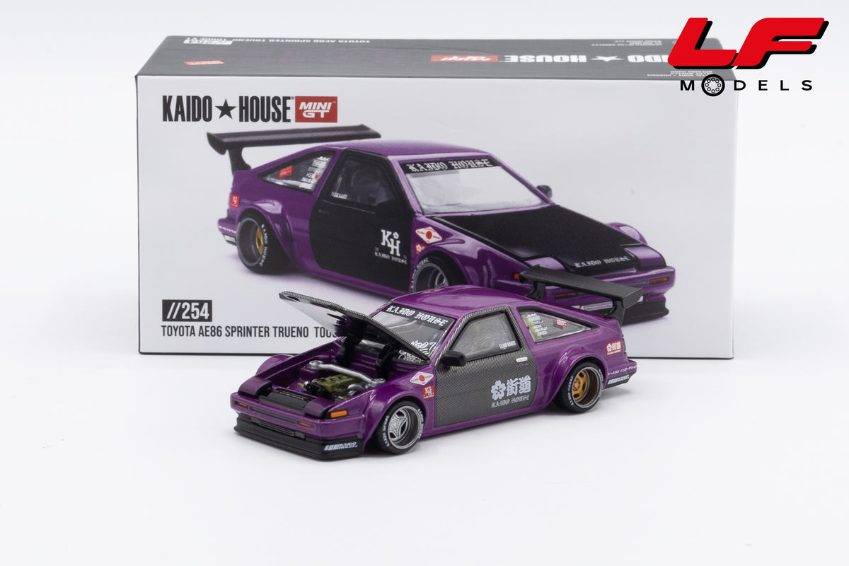 modellino toyota sprinter trueno kaido house mini gt 1:64 KHMG254 vista frontale